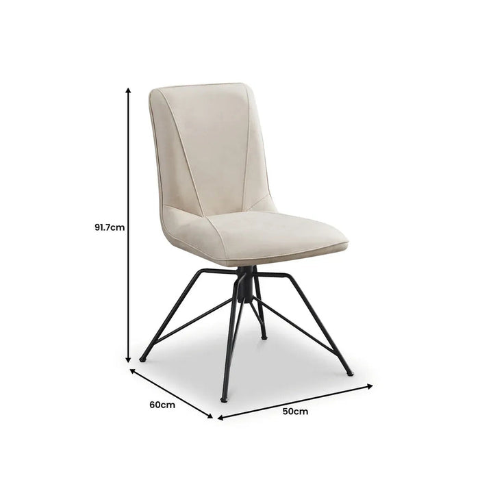 Candice Swivel Dining Chair in Taupe Faux Suede with Black Powdercoated Black Legs - Belmont Interiors
