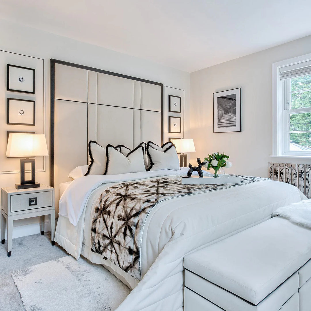 Rivera Cream and Black Luxury Piped Velvet Bed - Belmont Interiors