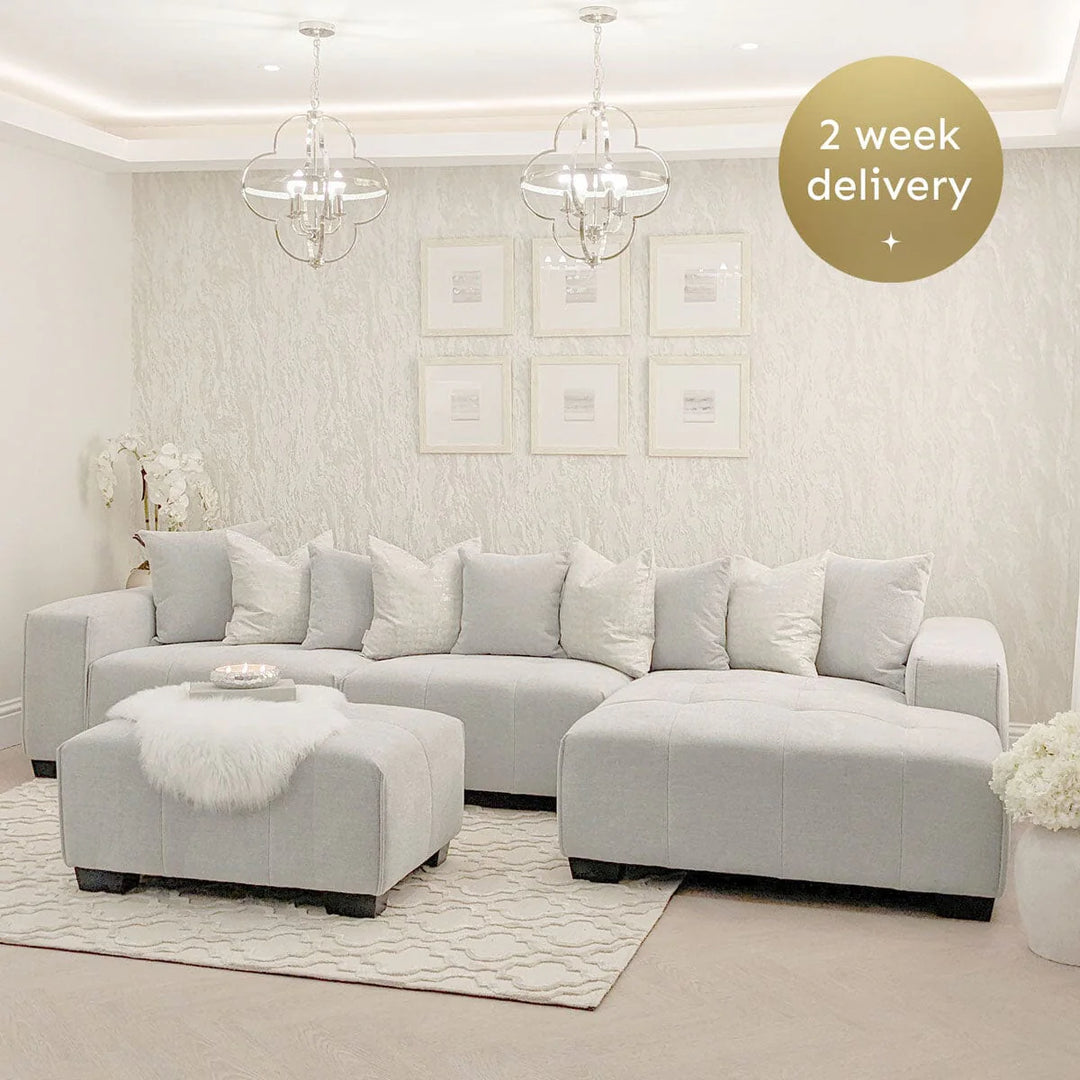 The Leonard Cloudy Grey Boucle Right Hand Corner Premium Sofa Cloudy Grey Boucle Fabric - Belmont Interiors