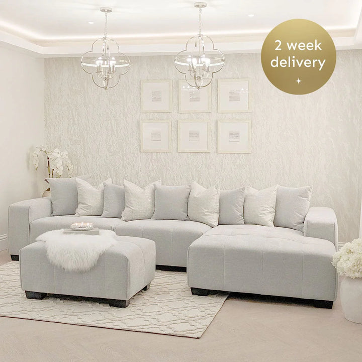 The Leonard Cloudy Grey Boucle Right Hand Corner Premium Sofa Cloudy Grey Boucle Fabric - Belmont Interiors