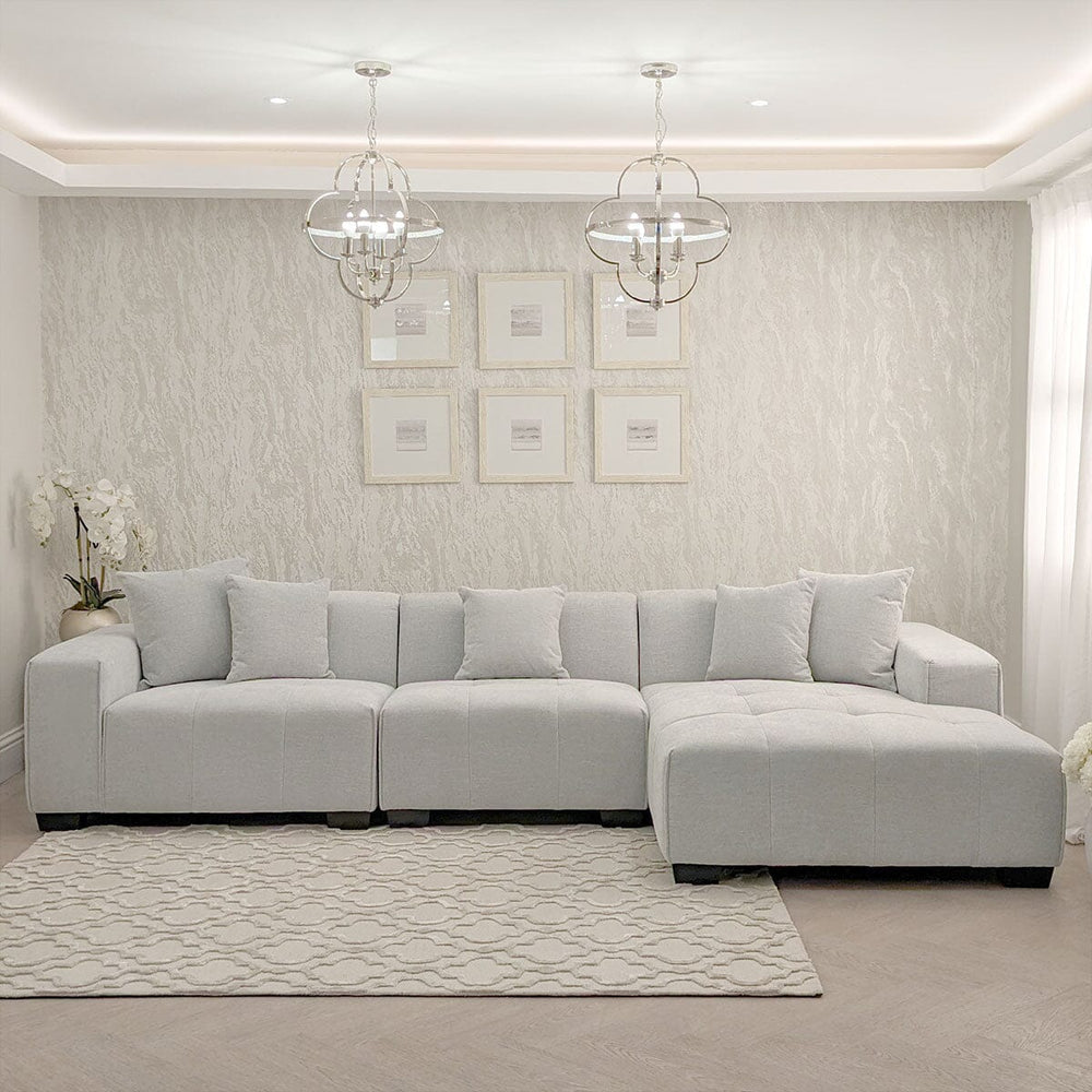 The Leonard Cloudy Grey Boucle Right Hand Corner Premium Sofa Cloudy Grey Boucle Fabric - Belmont Interiors