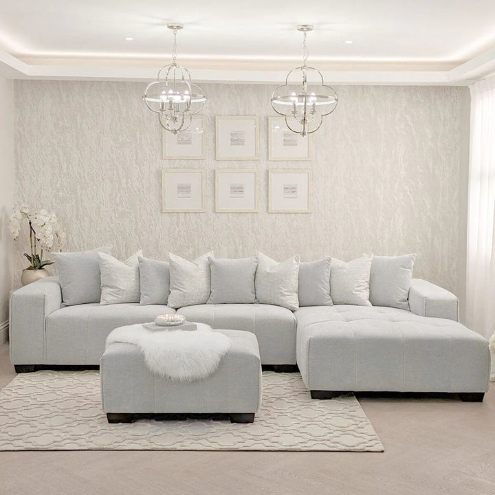 The Leonard Cloudy Grey Boucle Left Hand Corner Premium Sofa Cloudy Grey Boucle Fabric - Belmont Interiors