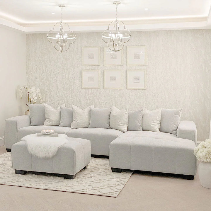 The Leonard Cloudy Grey Boucle Left Hand Corner Premium Sofa Cloudy Grey Boucle Fabric - Belmont Interiors