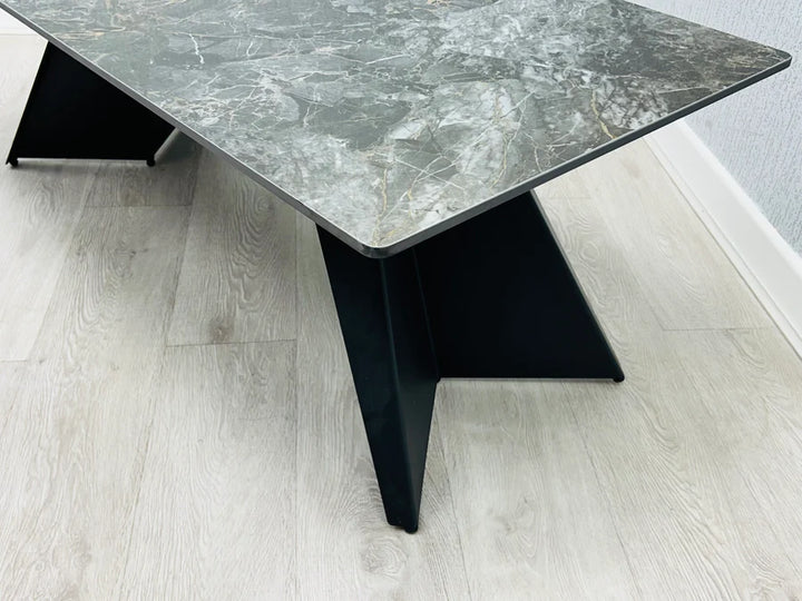 Chicago Dark Grey Ceramic Coffee Table with Intricate Grey and Gold Veining - Belmont Interiors
