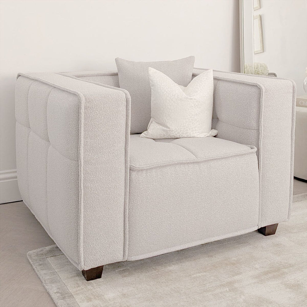 The Murray Putty Grey Boucle Armchair Premium Chair Putty Grey Boucle Fabric - Belmont Interiors