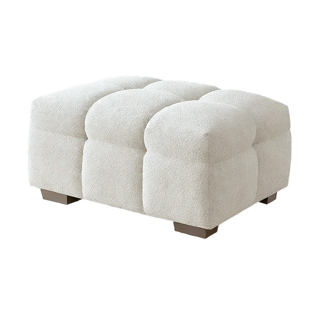 The Tribeca Oatmeal Boucle Footstool Premium Oatmeal Bubble Boucle Fabric - Belmont Interiors