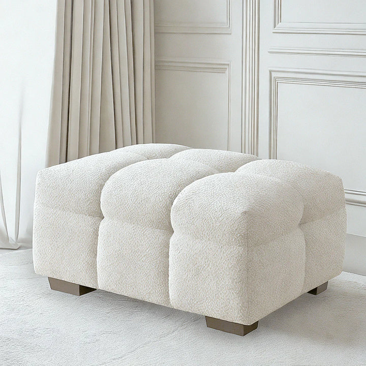 The Tribeca Oatmeal Boucle Footstool Premium Oatmeal Bubble Boucle Fabric - Belmont Interiors