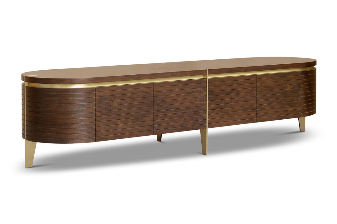 Berkeley Designs Malibu Media Unit in Natural Walnut and Brass - Belmont Interiors