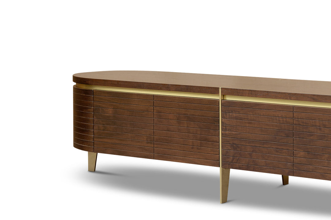 Berkeley Designs Malibu Media Unit in Natural Walnut and Brass - Belmont Interiors