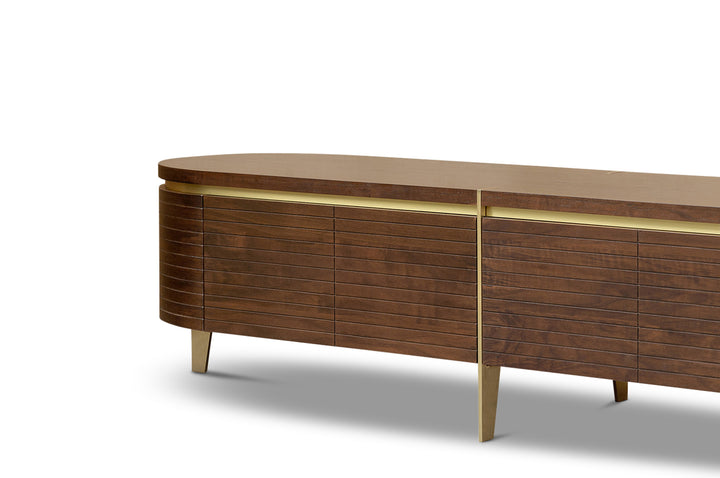 Berkeley Designs Malibu Media Unit in Natural Walnut and Brass - Belmont Interiors