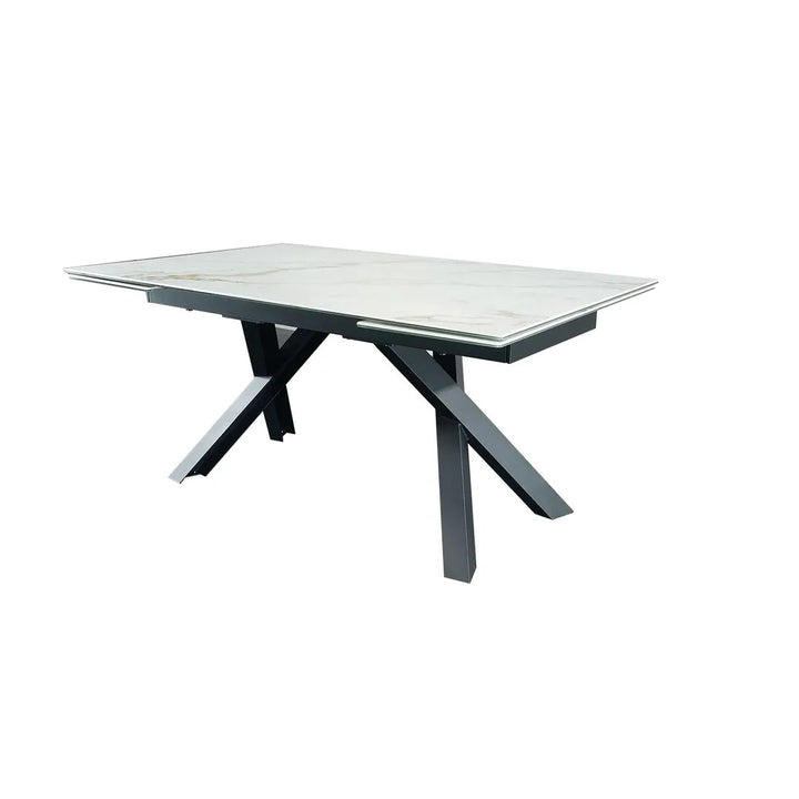 Caso 180-280cm White Kass Gold Ceramic Marble Side Extending Dining Table - Belmont Interiors
