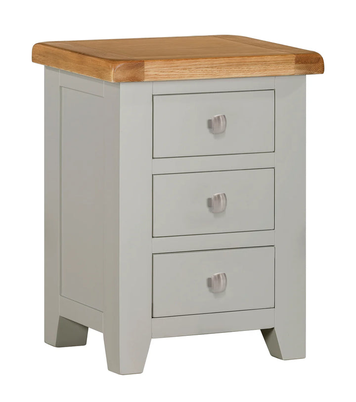 Luccia Grey Solid Oak 3 Drawer Bedside