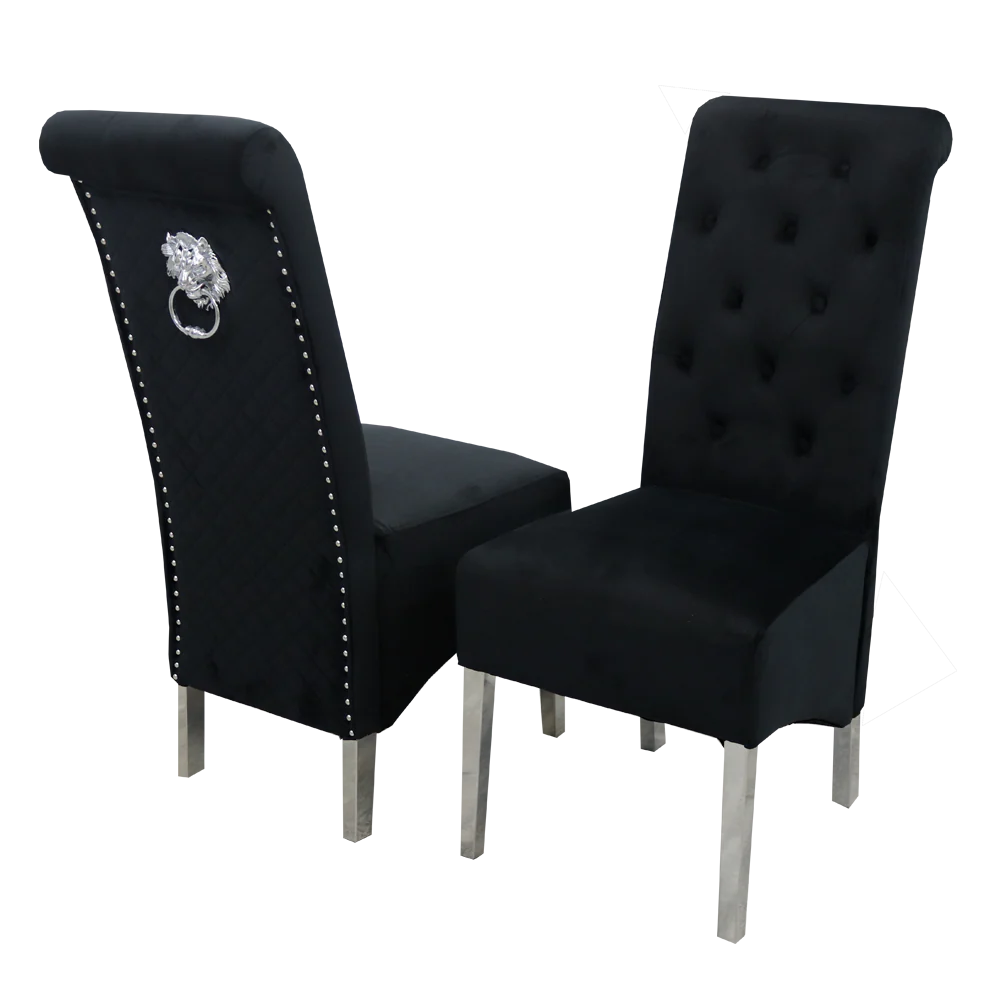 Emma-Lucy Scroll French Velvet Lion Knocker Dining Chair - Belmont Interiors