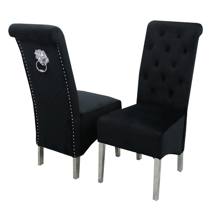 Emma-Lucy Scroll French Velvet Lion Knocker Dining Chair - Belmont Interiors