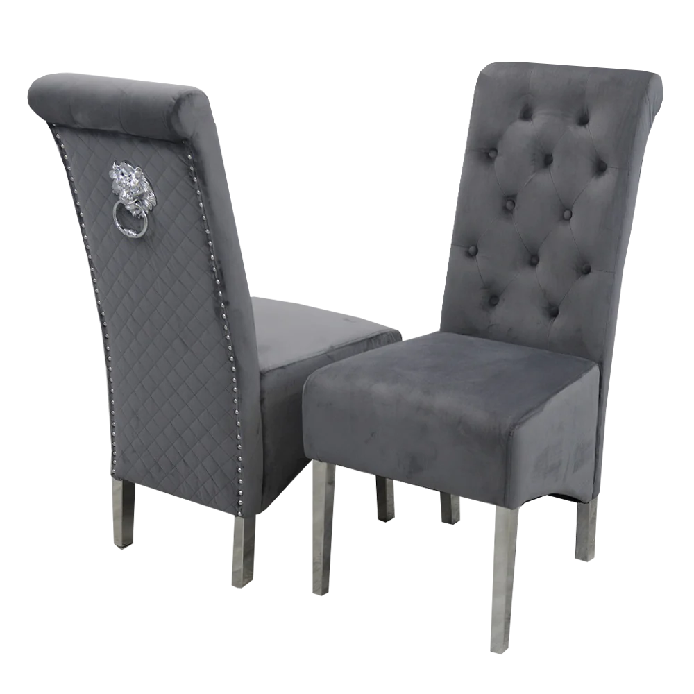 Emma-Lucy Scroll French Velvet Lion Knocker Dining Chair - Belmont Interiors