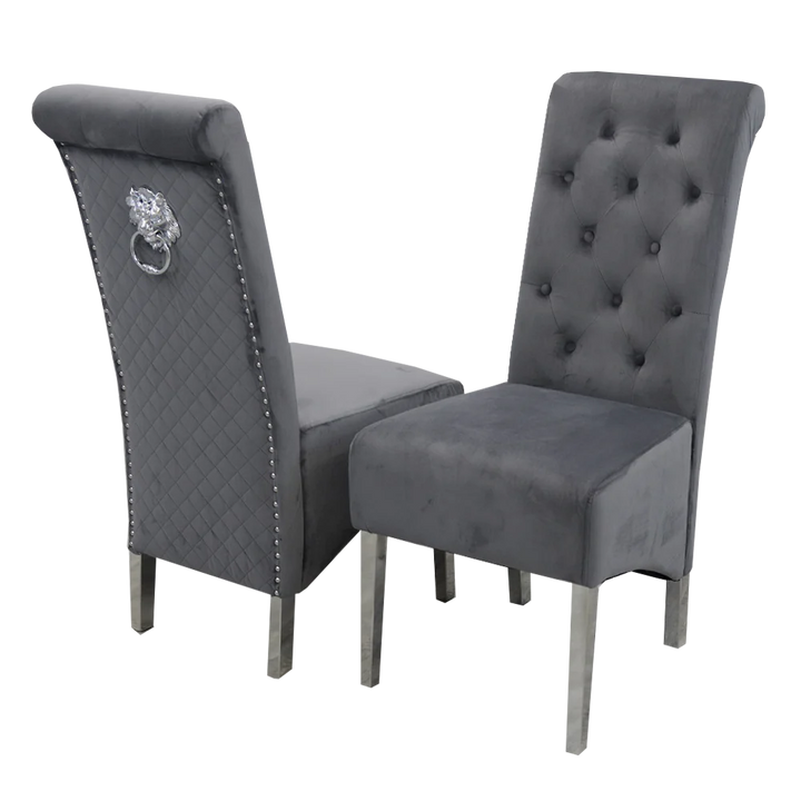 Emma-Lucy Scroll French Velvet Lion Knocker Dining Chair - Belmont Interiors