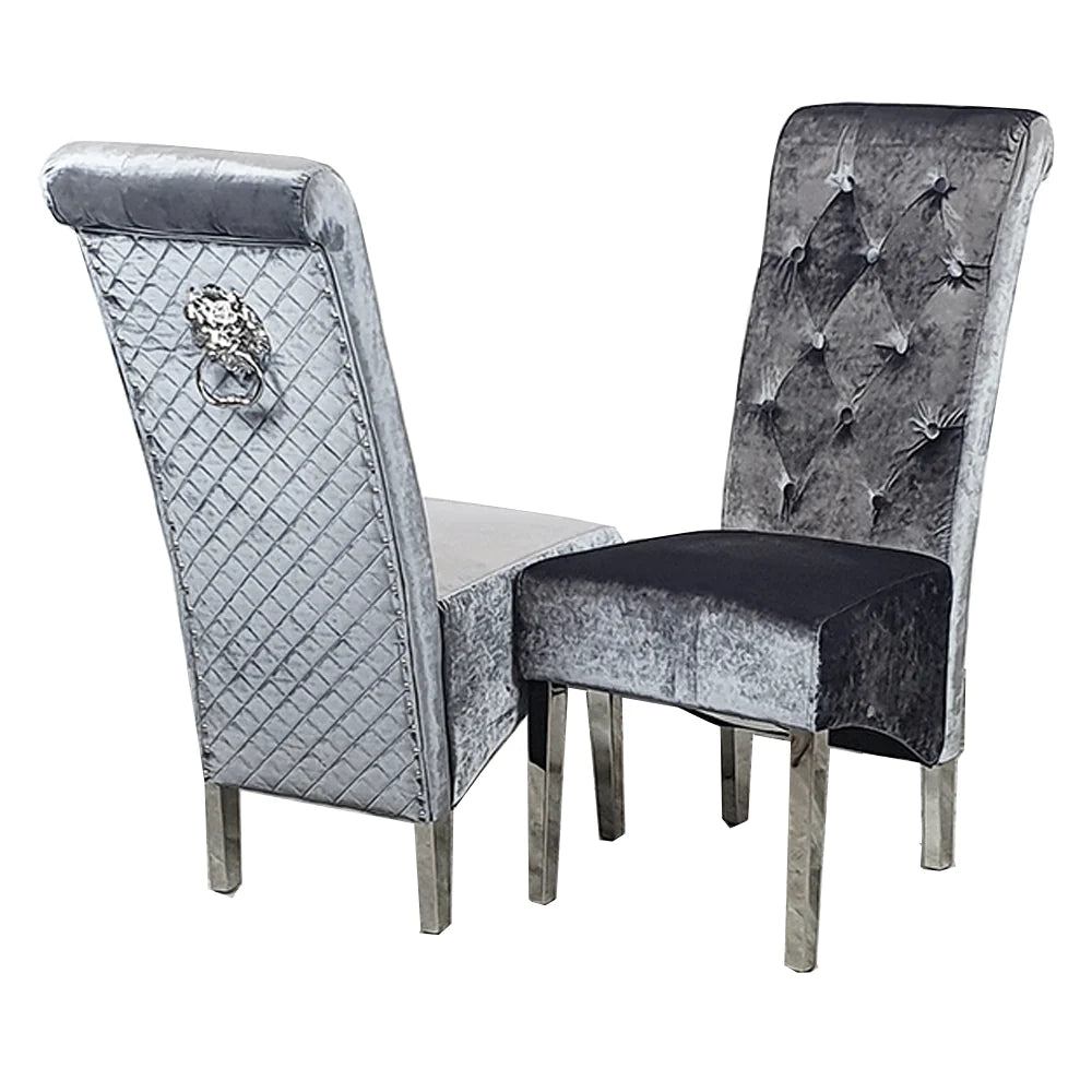 Emma-Lucy Scroll French Velvet Lion Knocker Dining Chair - Belmont Interiors