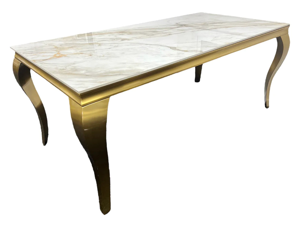 Louis Gold Ceramic Marble Dining Table - Belmont Interiors