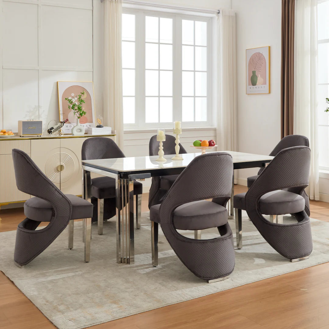 Santos Grey Velvet & Chrome Modern Dining Chair
