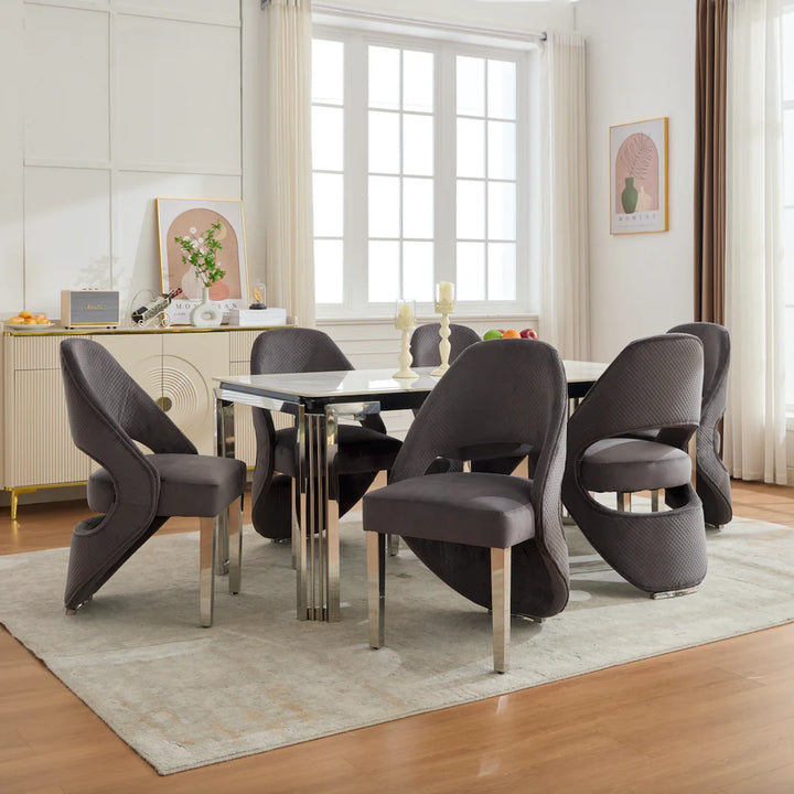 Santos Grey Velvet & Chrome Modern Dining Chair