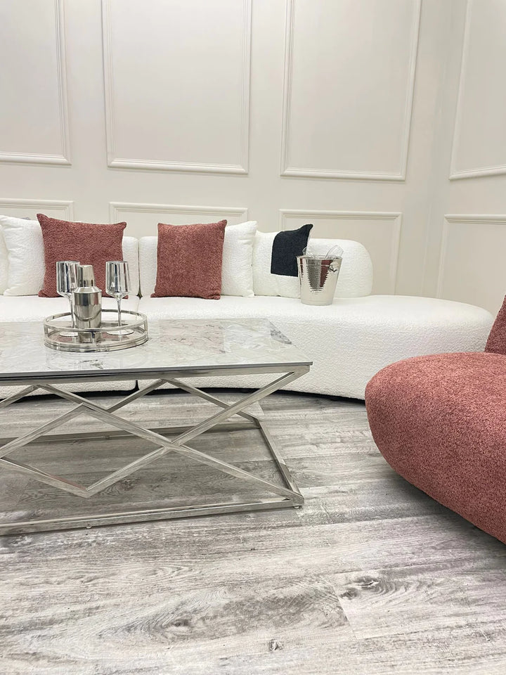The Wave Large Boucle Premium Sofa White Boucle Fabric - All Colours - Belmont Interiors