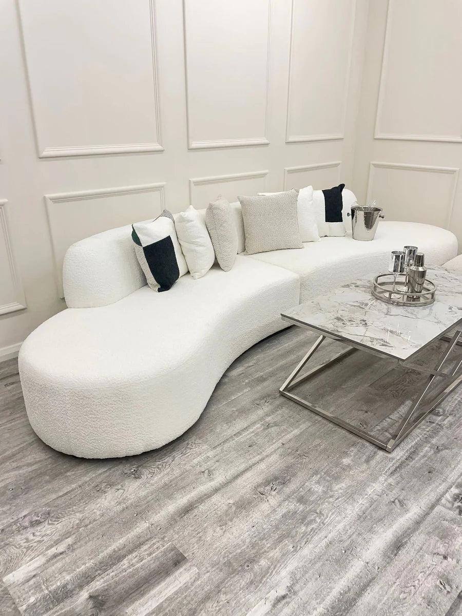 The Wave Large Boucle Premium Sofa White Boucle Fabric - All Colours - Belmont Interiors
