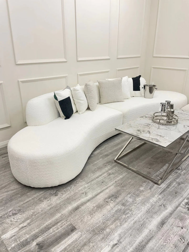 The Wave Large Boucle Premium Sofa White Boucle Fabric - All Colours - Belmont Interiors