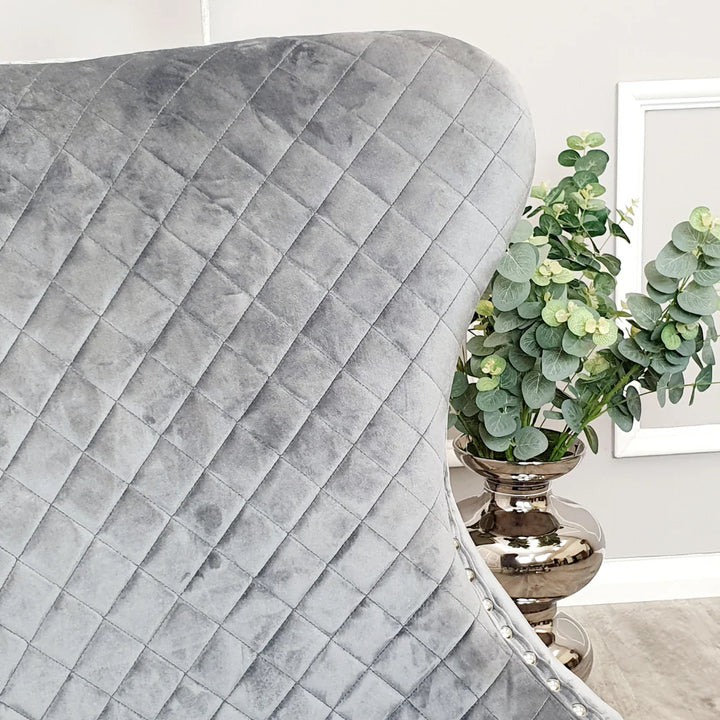 Valente Dark Grey Velvet Fabric Button Back Lion Knocker Quilted Dining Chair