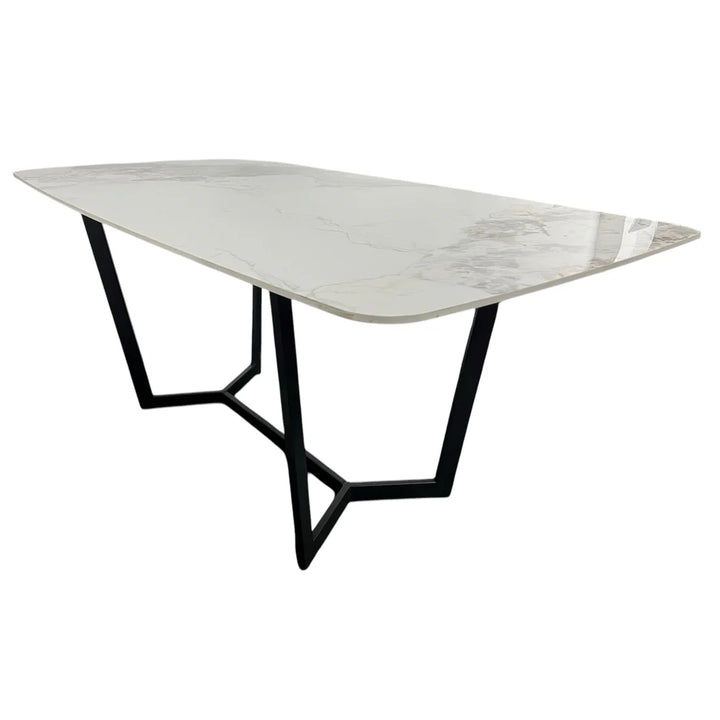 Lucien Dining Table with White/Grey Ceramic Top and Black Legs