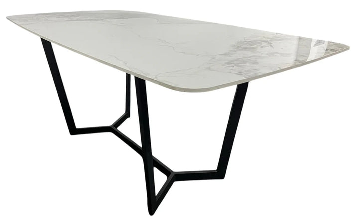 Lucien Dining Table with White/Grey Ceramic Top and Black Legs