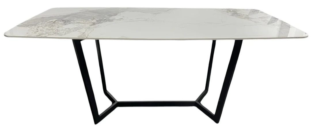Lucien Dining Table with White/Grey Ceramic Top and Black Legs