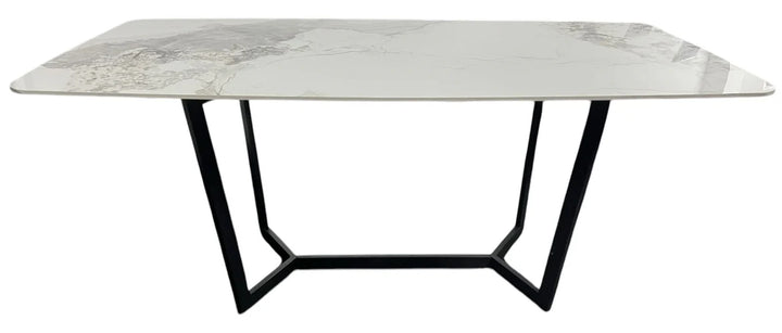 Lucien Dining Table with White/Grey Ceramic Top and Black Legs