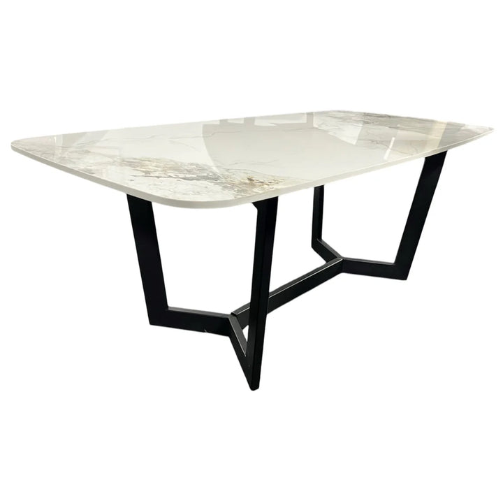 Lucien 120cm White/Grey Ceramic Coffee Table with Black Base