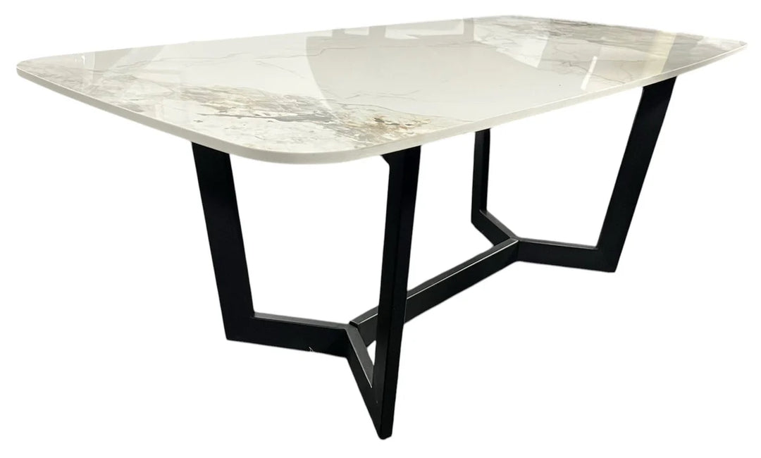 Lucien 120cm White/Grey Ceramic Coffee Table with Black Base