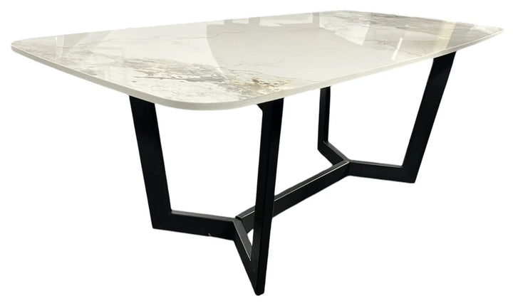 Lucien 120cm White/Grey Ceramic Coffee Table with Black Base