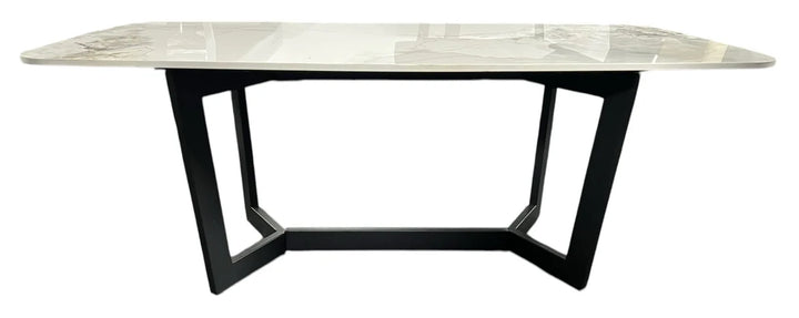 Lucien 120cm White/Grey Ceramic Coffee Table with Black Base