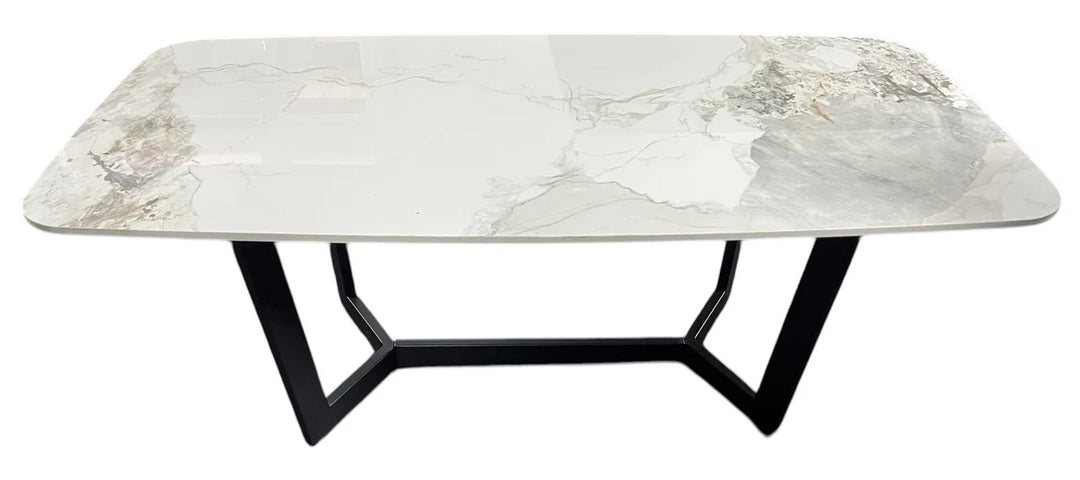Lucien 120cm White/Grey Ceramic Coffee Table with Black Base