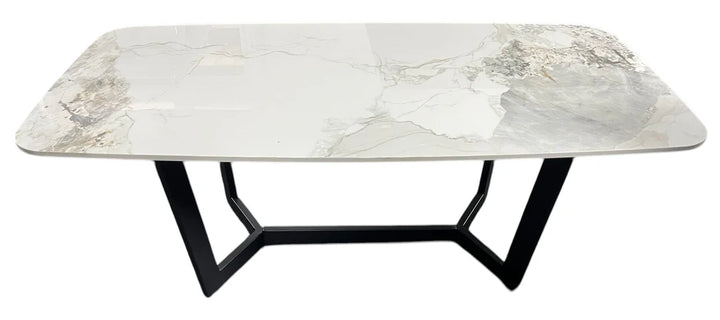 Lucien 120cm White/Grey Ceramic Coffee Table with Black Base