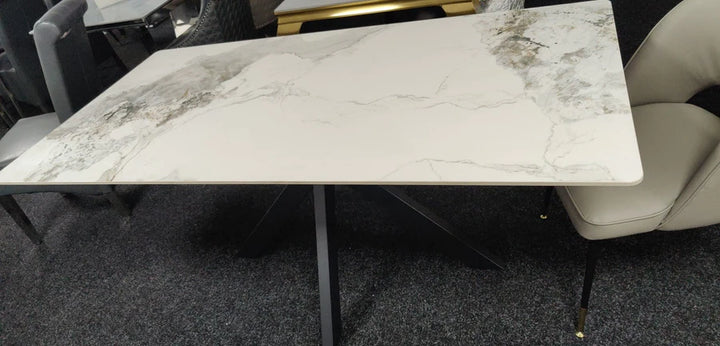 Phoenix 180cm White Ceramic Marble Fixed Dining Table - Belmont Interiors