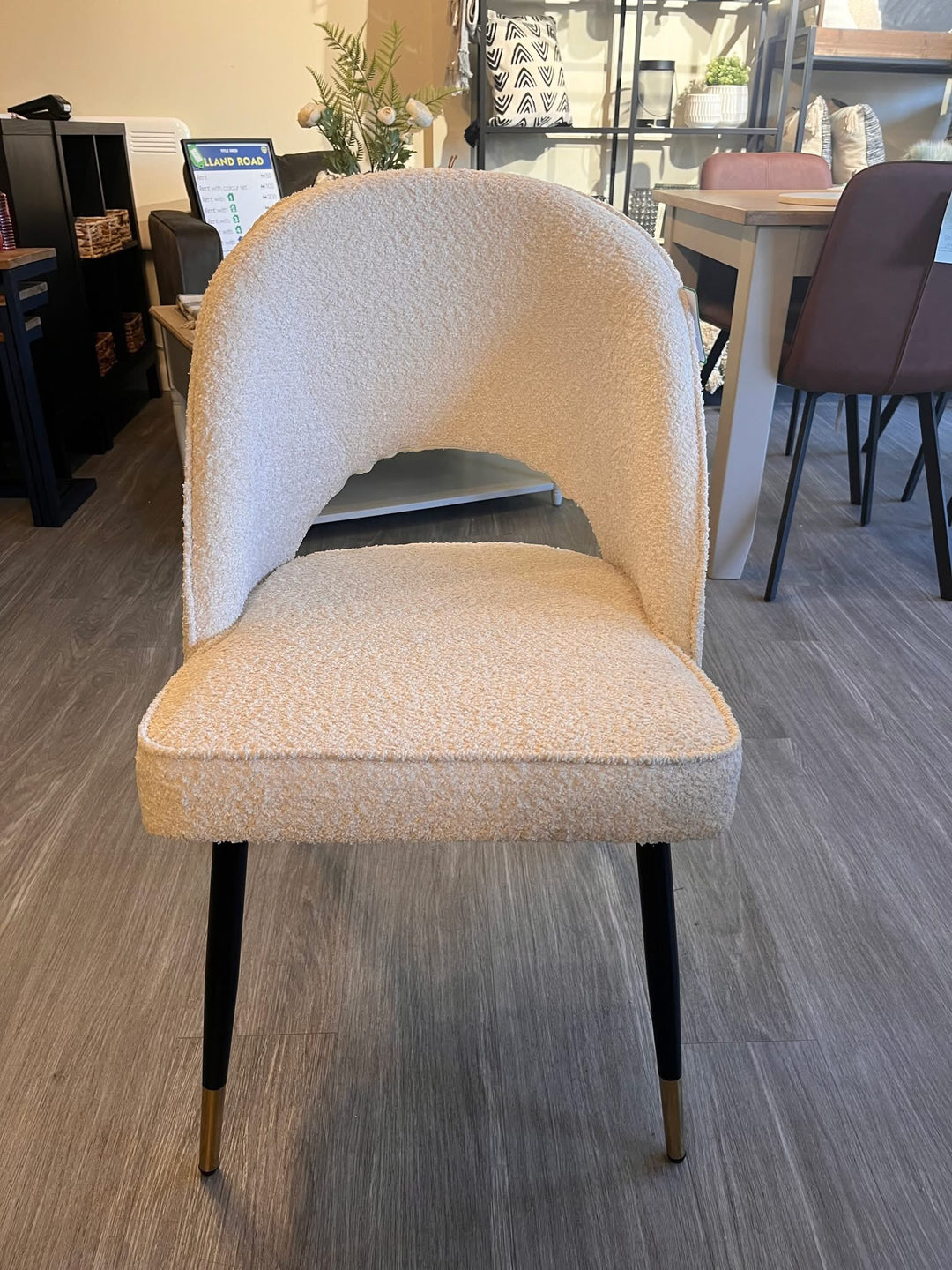 Venice Dining Chair in White Boucle Fabric with Gold Tips