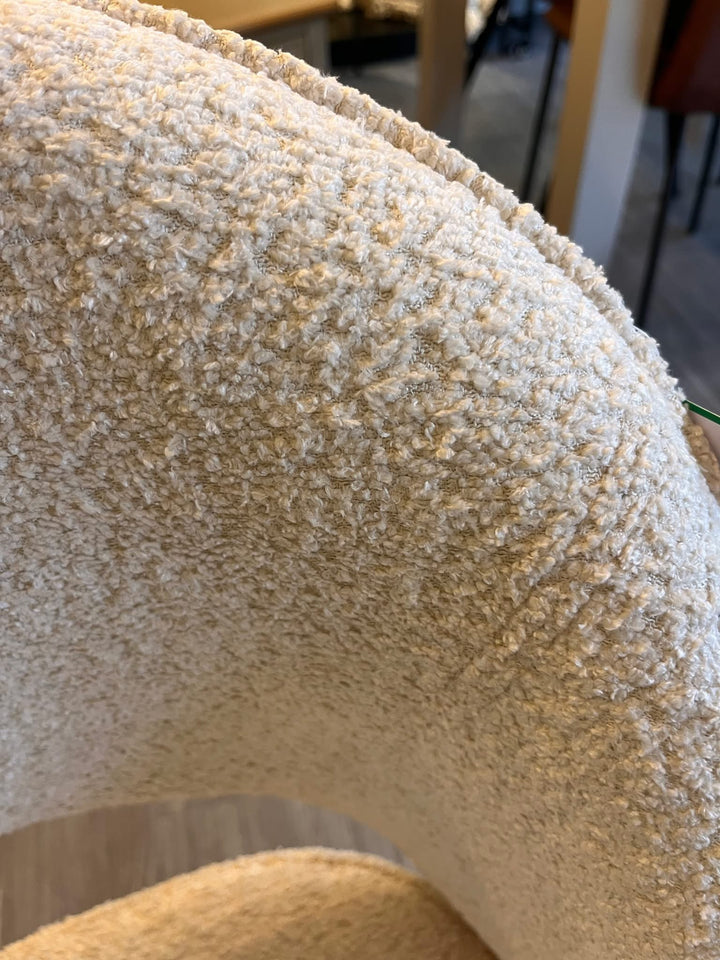 Venice Dining Chair in White Boucle Fabric with Gold Tips
