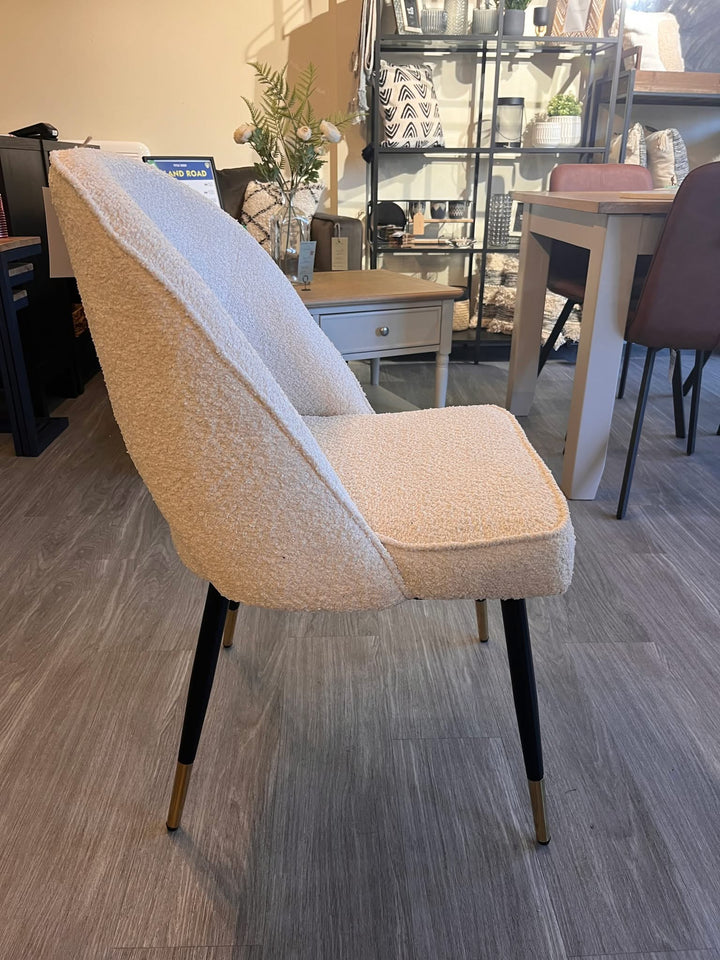 Venice Dining Chair in White Boucle Fabric with Gold Tips