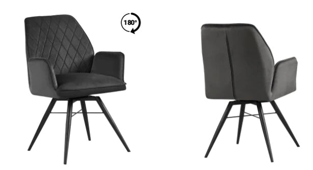 Quinn Swivel Dining Chair in Dark Grey Plush Velvet - Belmont Interiors