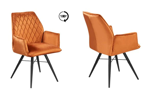 Quinn Swivel Dining Chair in Burnt Orange Plush Velvet - Belmont Interiors