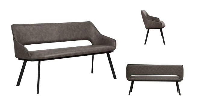 Nova Distressed Dining Bench in Light Grey Leather (160cm) - Belmont Interiors