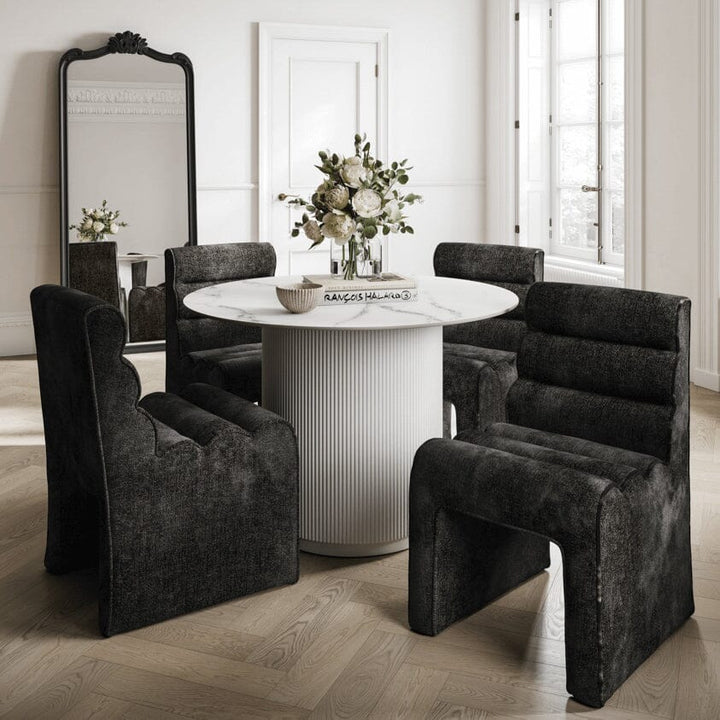 Fuller White Ribbed Round Dining Table with Marble Top - 110cm