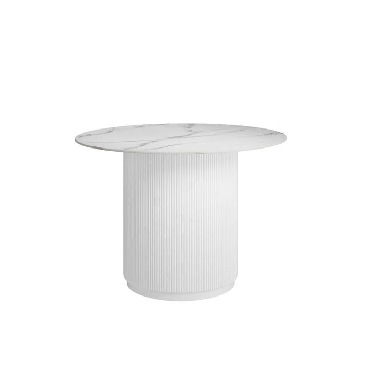 Fuller White Ribbed Round Dining Table with Marble Top - 110cm