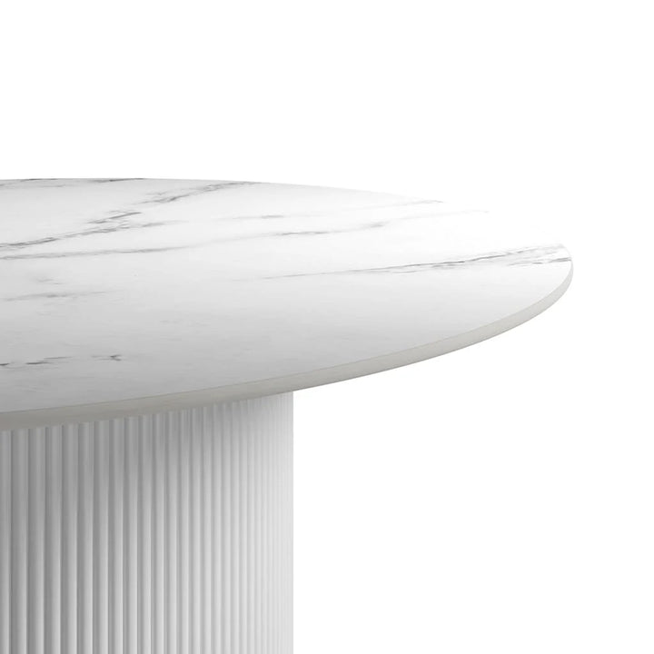 Fuller White Ribbed Round Dining Table with Marble Top - 110cm