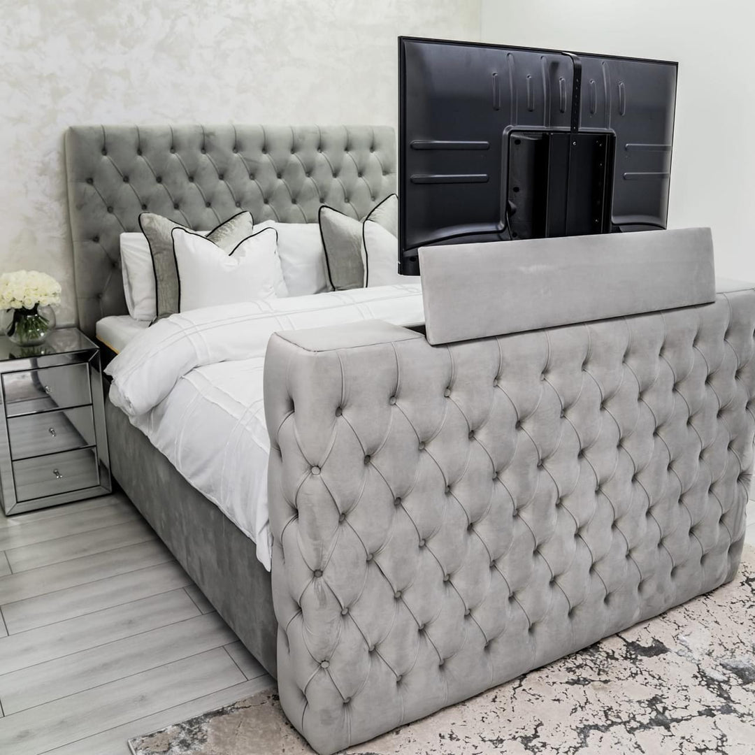 The Logan Upholstered Chesterfield Plush Velvet TV Bed Frame - Belmont Interiors
