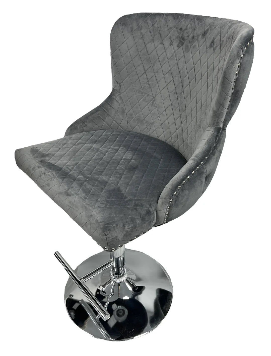 Valente Dark Grey  Velvet Fabric Button Back Lion Knocker Quilted Bar Stool